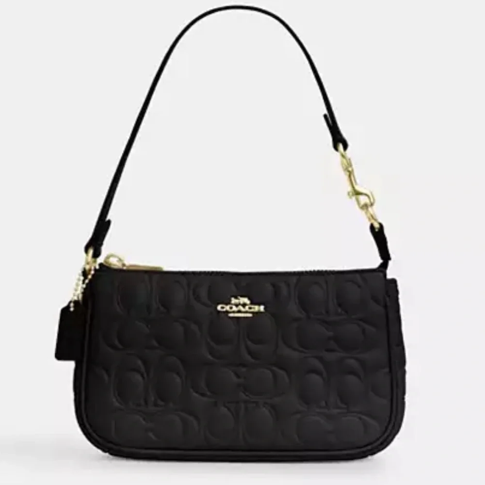 🖤💛Coach NWT Black Nolita 19 In Signature Embossed Leather With Gold Hardware